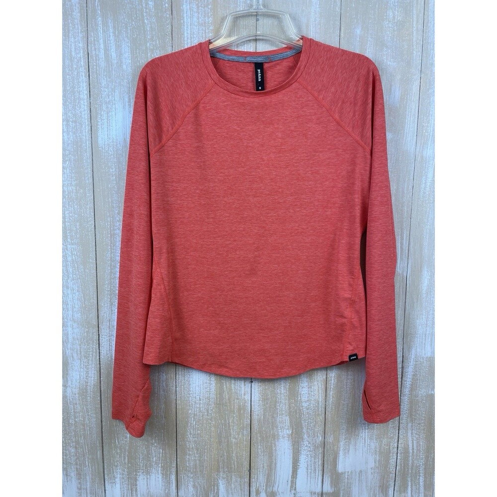 prAna Shirt Womens Medium Orange Heather Long Sleeve Thumbholes Yoga Running Top